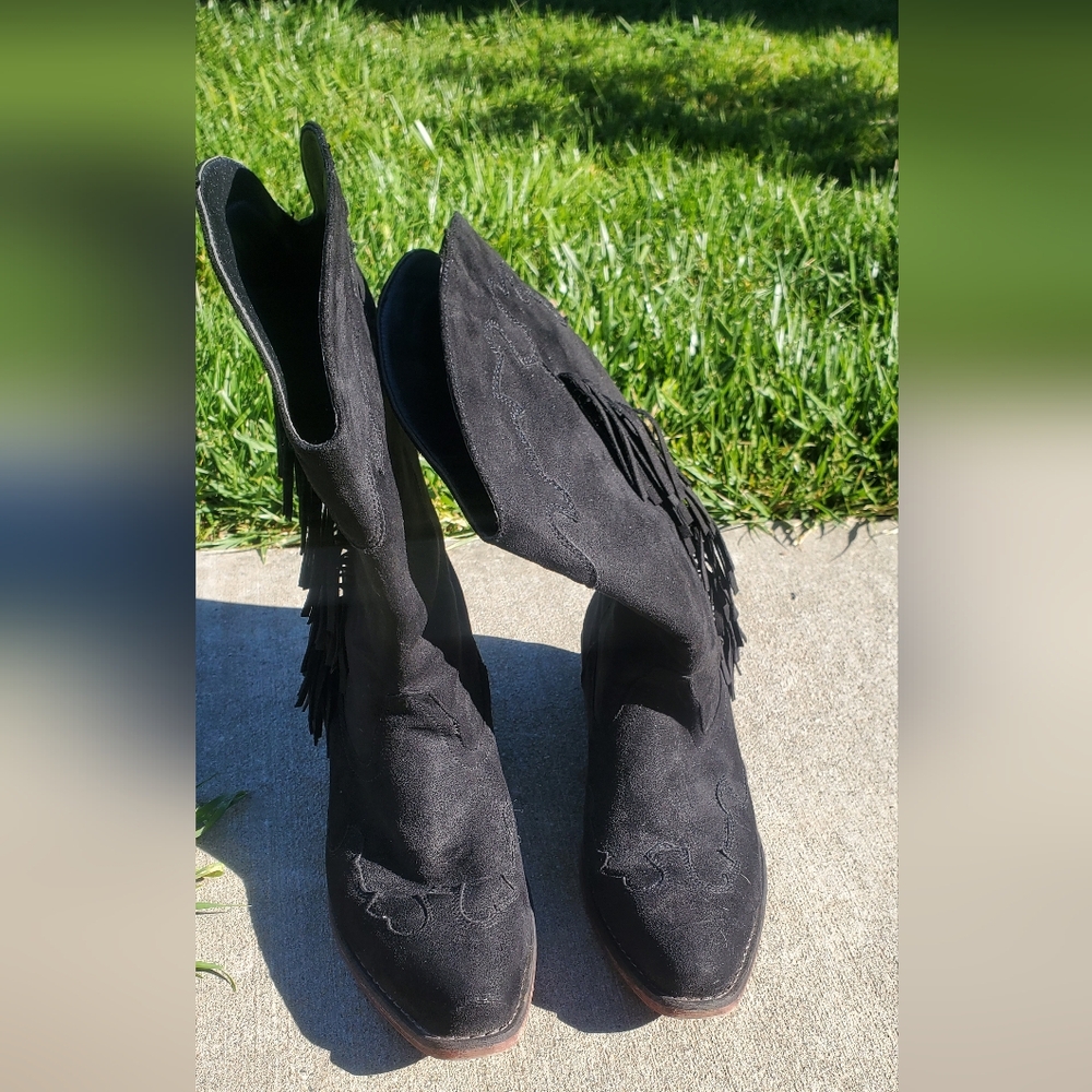 Black Roper suede cowgirl fringe boots size 9
